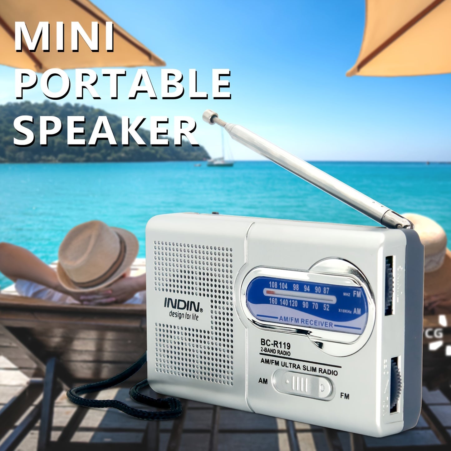 Rádio portátil AM/FM com antena telescópica, ideal para emergências, cortes de energia e aventuras ao ar livre.
