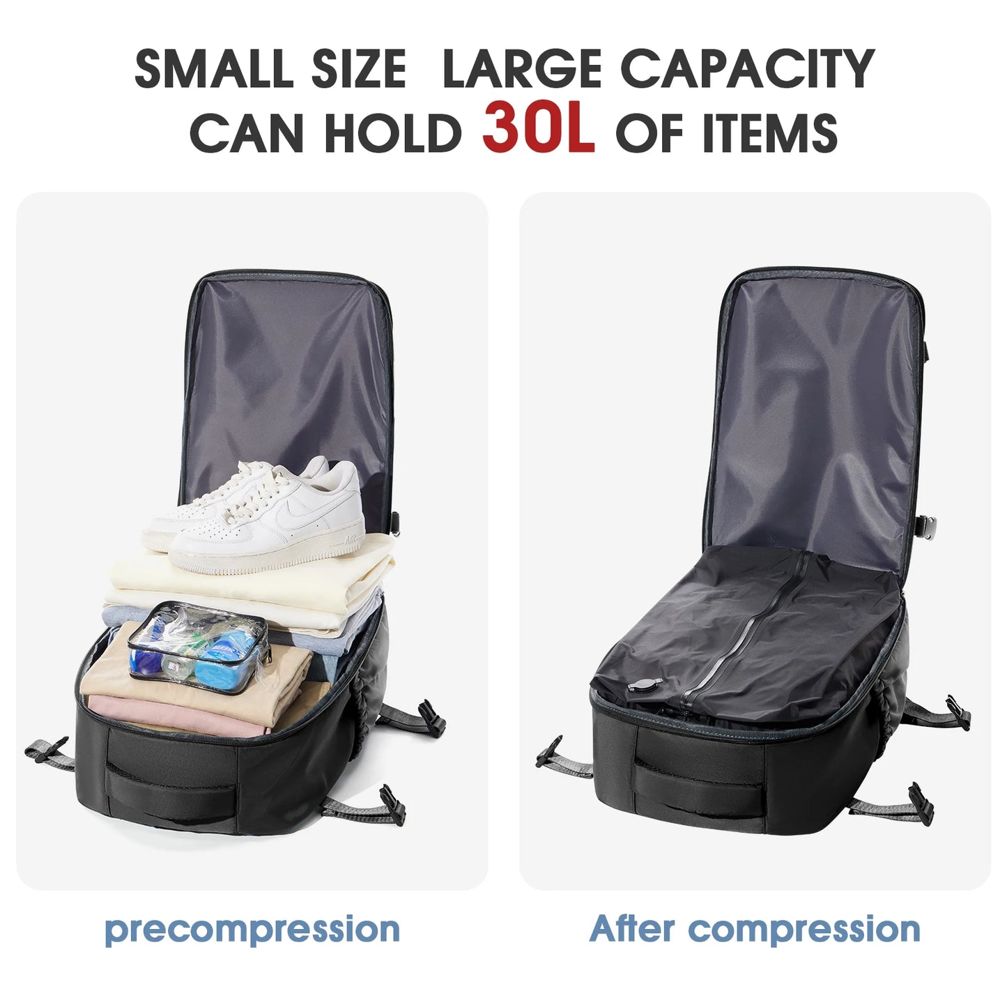 Cabine Certa – Mochilas de viagem com compressão a vácuo, perfeitas para portáteis até 15.6", aceites nas companhias aéreas.
