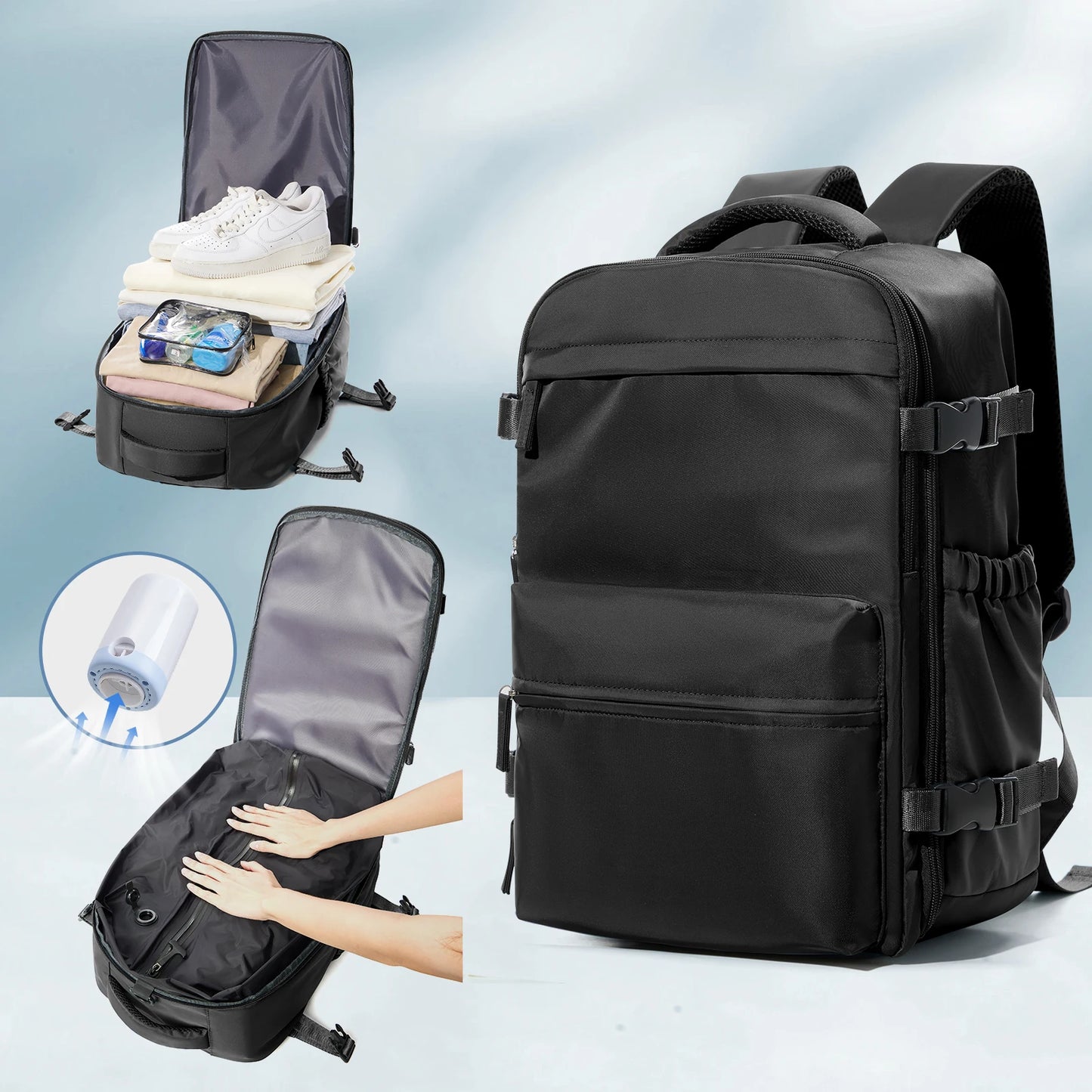 Cabine Certa – Mochilas de viagem com compressão a vácuo, perfeitas para portáteis até 15.6", aceites nas companhias aéreas.