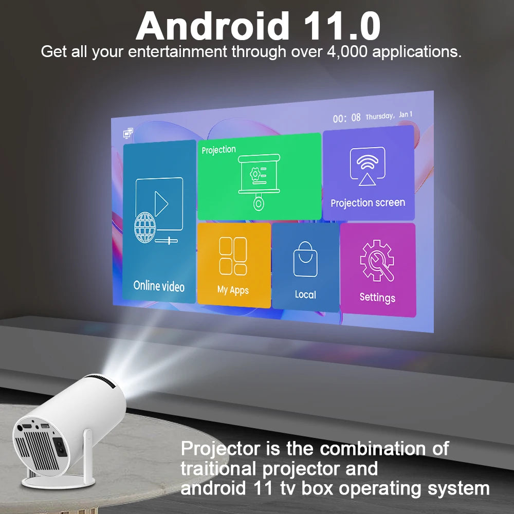 Projetor Magcubic 4K Wifi6 Pro – Android 11, 720P, Dual WIFI, BT5.0, Cinema em Casa e Exterior - GIRAJUNTA