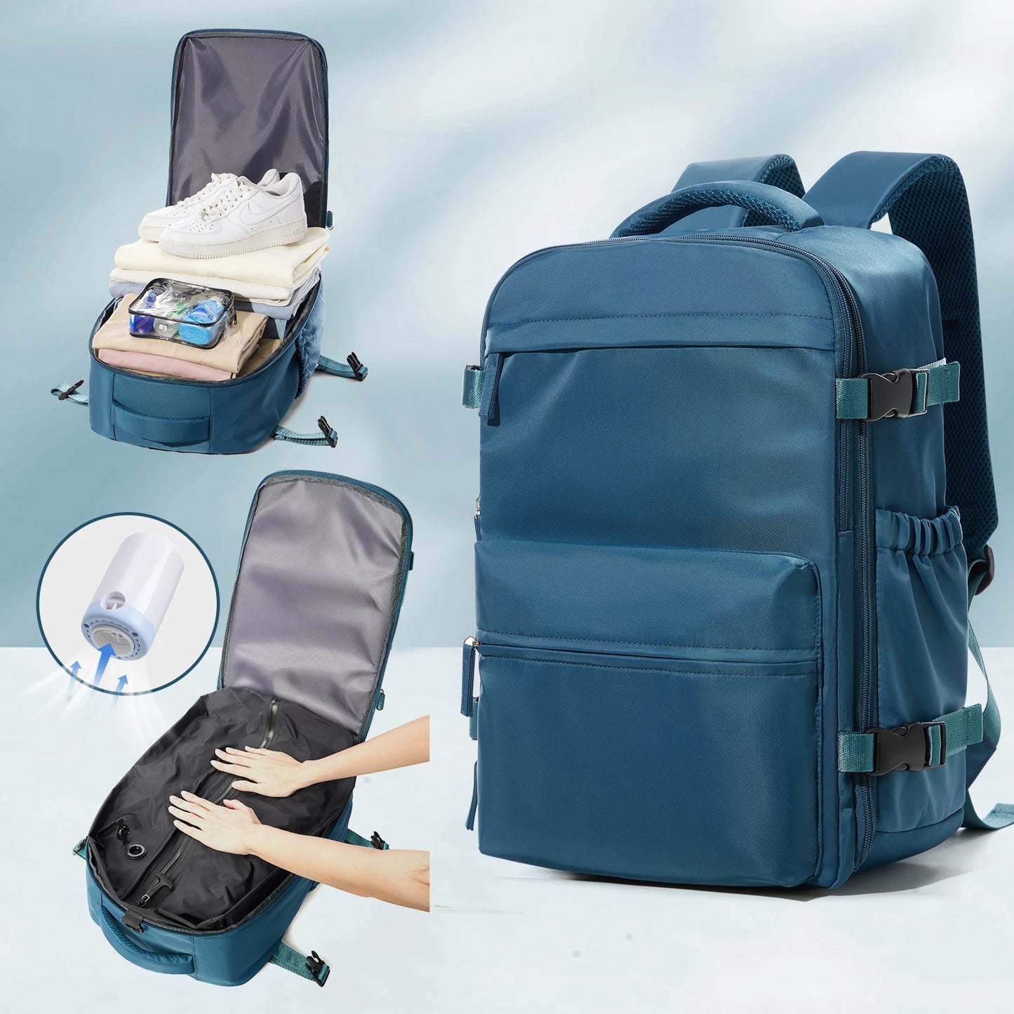 Cabine Certa – Mochilas de viagem com compressão a vácuo, perfeitas para portáteis até 15.6", aceites nas companhias aéreas.