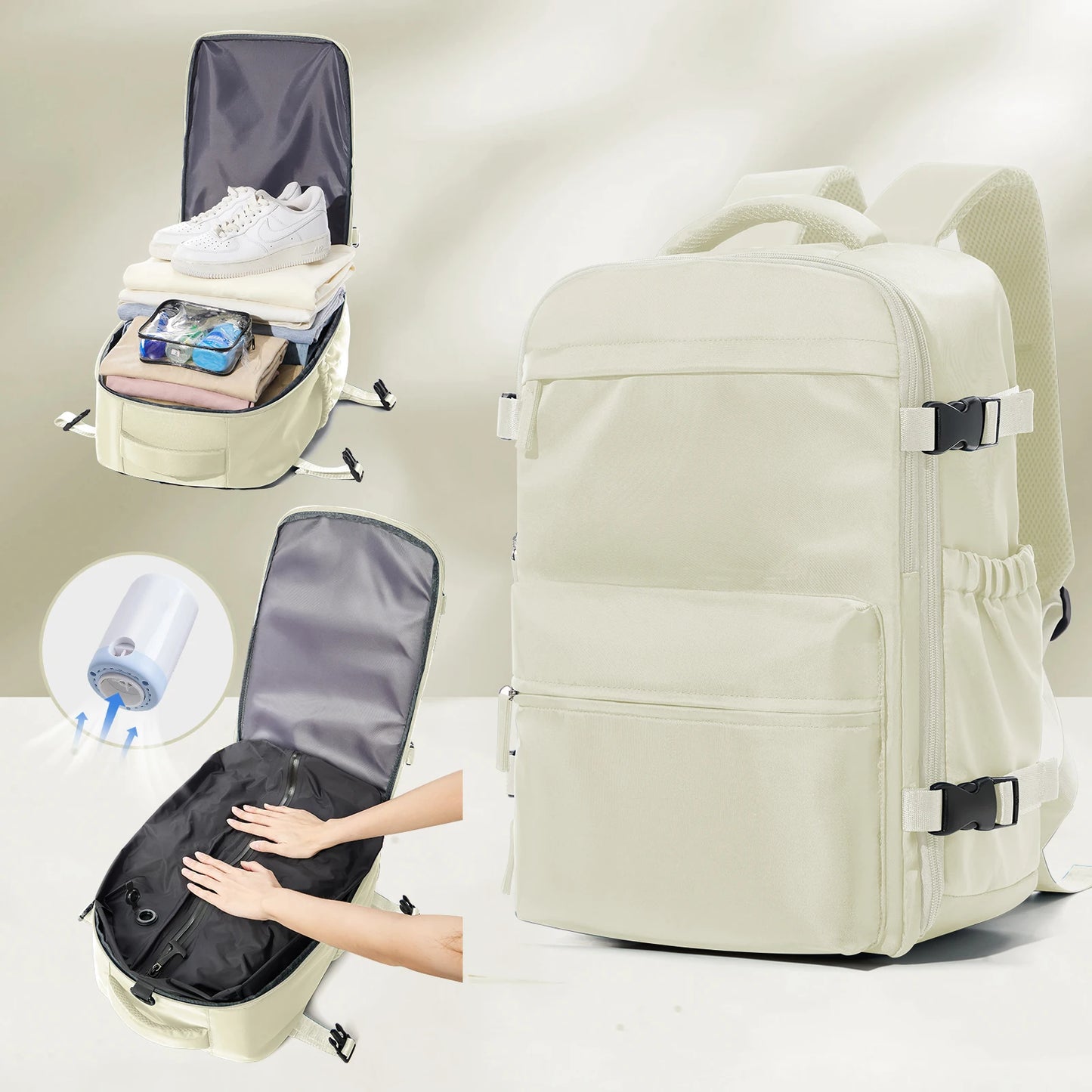 Cabine Certa – Mochilas de viagem com compressão a vácuo, perfeitas para portáteis até 15.6", aceites nas companhias aéreas.